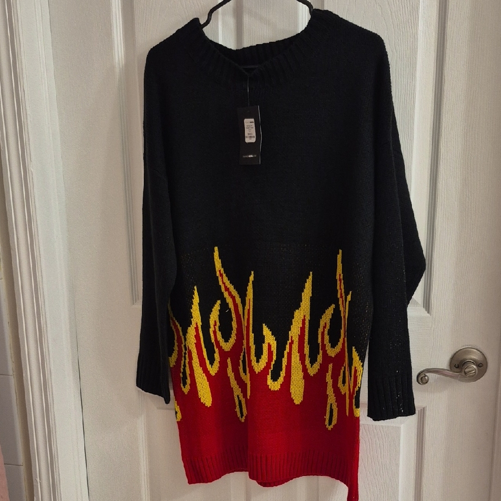 Fashion Nova Black and Red Flame Sweater